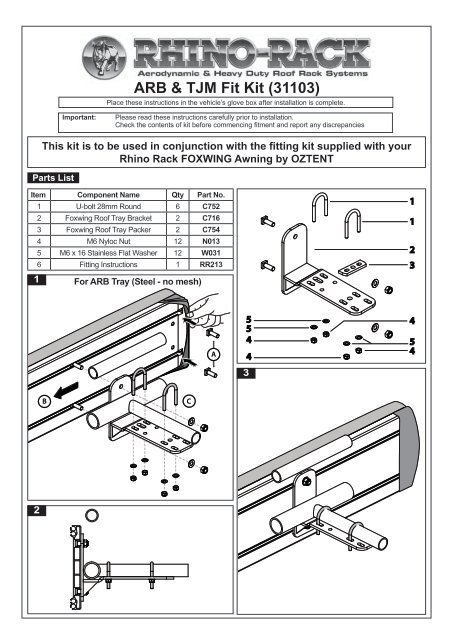 Fitting Instructions for ARB & TJM Fit Kit 31103 - Offroad obchod