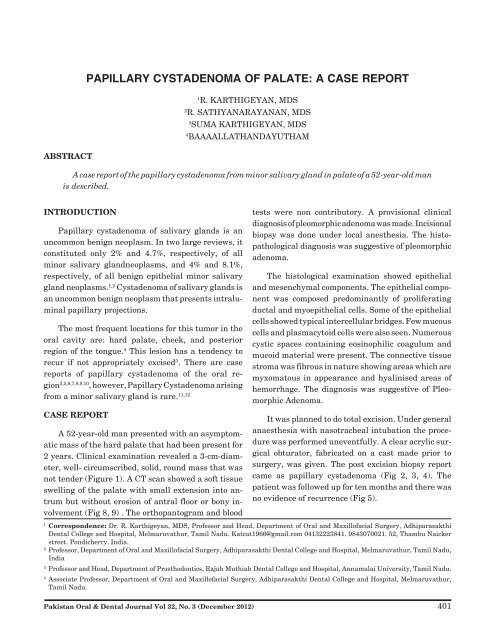 papillary cystadenoma of palate: a case report - Pakistan Oral and ...