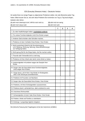 ESI (Everyday Stressors Index) Ã¢Â€Â“ Deutsche Version 1 2 3 4 - ZPID