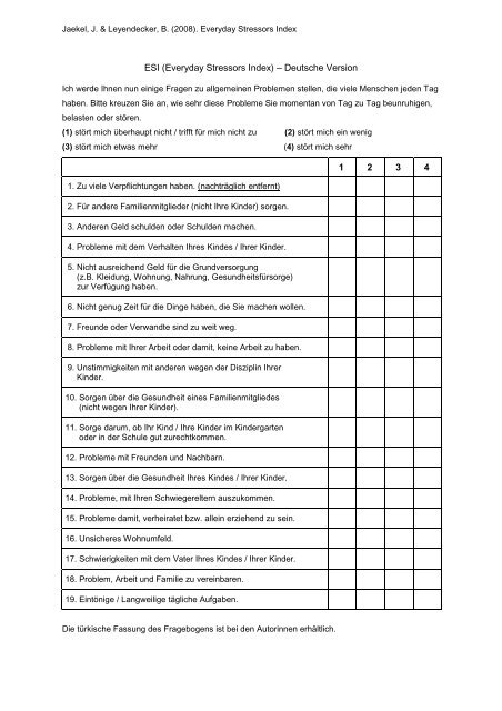 Esi Index.pdf ESI (Everyday Stressors Index) – Deutsche Version 1 2 3 4 - ZPID