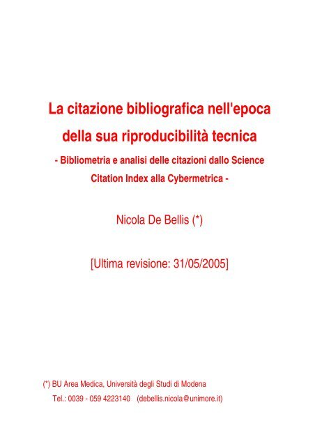 La citazione bibliografica nell'epoca della sua ... - Biblioteche oggi