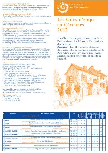 Les gîtes d'étapes en Cévennes 2012 (pdf-703,70 ko)