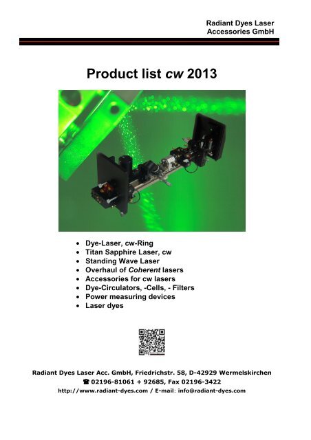 cw-Productlist 2013 - Radiant Dyes Laser &amp; Acc. GmbH