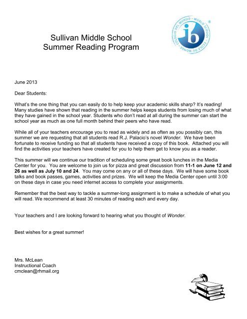 6th Grade Reading Assignment - Sullivan Middle School
