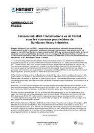 Hansen Industrial Transmissions va de l'avant sous les nouveaux ...