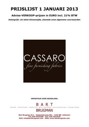 CASSARO prijslijst 2013 - Bart Brugman