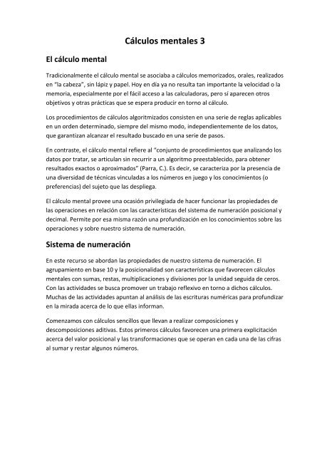 Cálculo mental 3 - Material para el docente