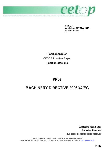 PP07 MACHINERY DIRECTIVE 2006/42/EC - Cetop