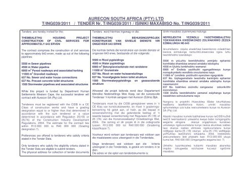 AURECON SOUTH AFRICA (PTY) LTD T/ING039/2011 / TENDER ...