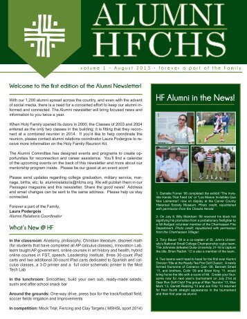 Alumni Newsletter Vol I August 2013 - Holy Family Catholic High ...
