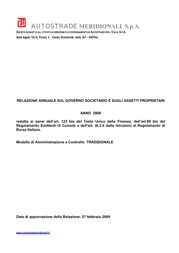 Relazione Annuale sul Governo Societario e gli Assetti Proprietari ...