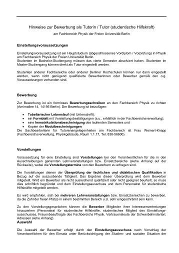 stellenausschreibung studentische hilfskraft hinweise zur bewerbung fachbereich physik freie universitt - Studentische Hilfskraft Bewerbung stellenausschreibung studentische hilfskraft hinweise zur bewerbung fachbereich physik freie universitt - Studentische Hilfskraft Bewerbung