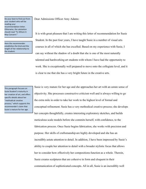 Annotated Sample Letter Of Recommendation