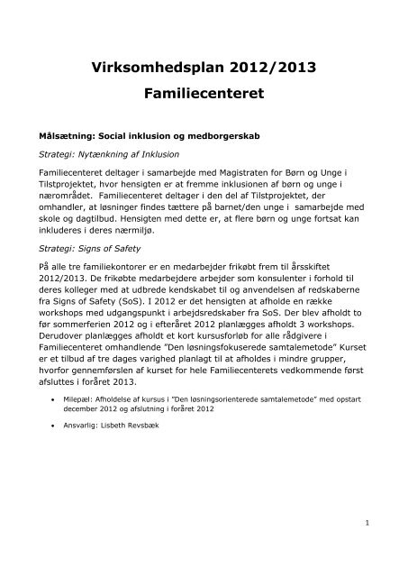 Virksomhedsplan 2012/2013 Familiecenteret - Aarhus.dk