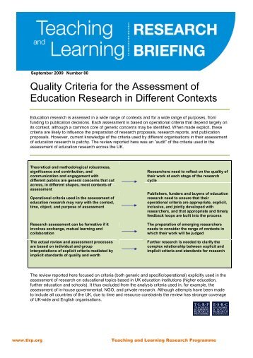 Quality Criteria for the Assessment of Education Research in ...