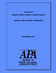 Virginia Employment Commission - Virginia Auditor of Public Accounts