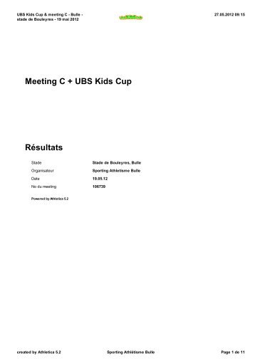 Meeting C + UBS Kids Cup - Sporting AthlÃ©tisme Bulle