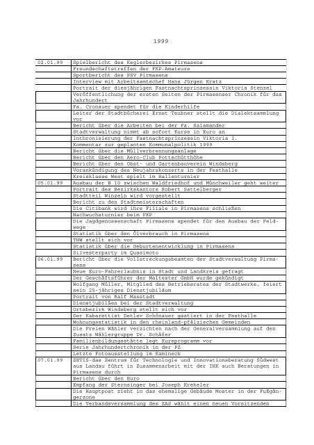 02.01.99 Spielbericht des Keglerbezirkes ... - Stadt Pirmasens