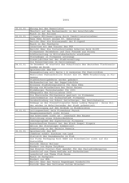 Chronik 2001 - Stadt Pirmasens