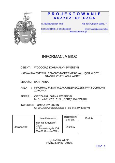 INFORMACJA BIOZ PROJEKTOWANIE