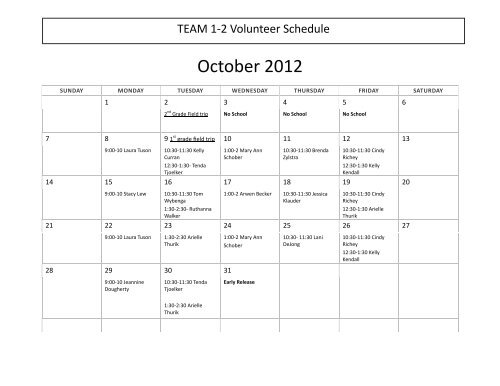 2012 12-Month Basic Calendar (any year) - Bellevue Christian School