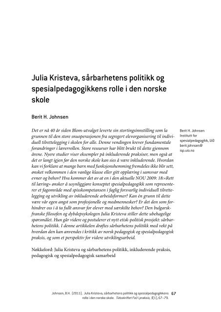 Julia Kristeva, sårbarhetens politikk og spesialpedagogikkens rolle i ...