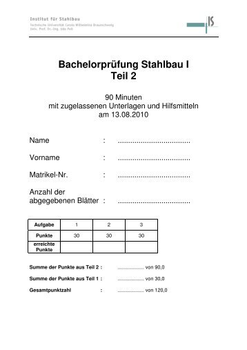 BachelorprÃ¼fung Stahlbau I Teil 2