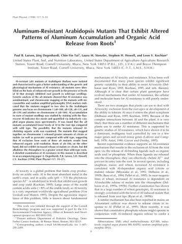 Aluminum-Resistant Arabidopsis Mutants That ... - Plant Physiology