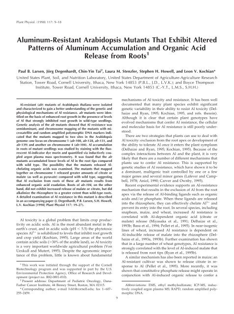 Aluminum-Resistant Arabidopsis Mutants That ... - Plant Physiology