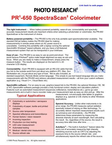 PR 650 SpectraScan Colorimeter / Colourimeter - Glen Spectra