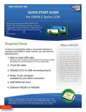 QUICK START GUIDE for DWIN C Series LCM - Amp Displays