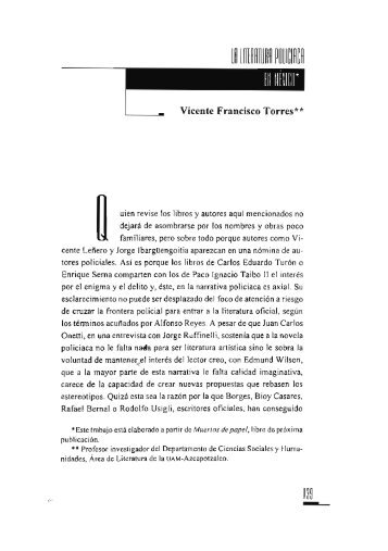 La literatura policiaca en MÃ©xico / Vicente Francisco Torres