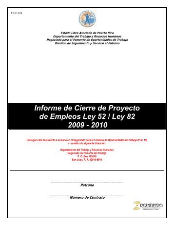 Informe de Cierre de Proyecto de Empleos Ley 52 / Ley 82 2009 ...