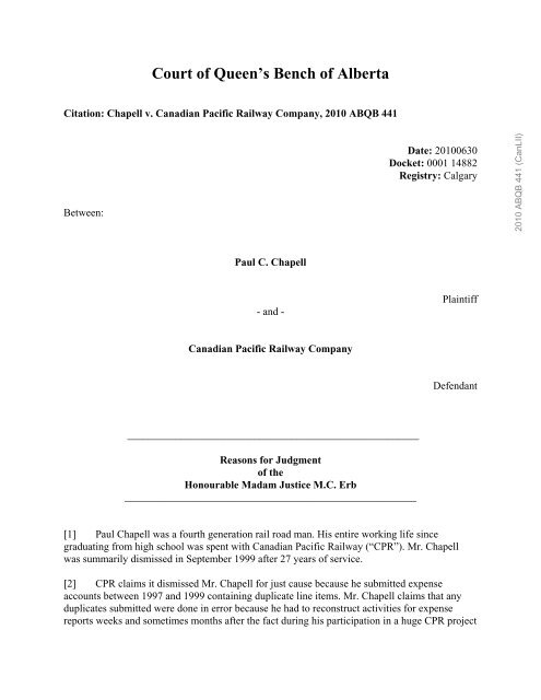 Court of Queen's Bench of Alberta - TCRC 320