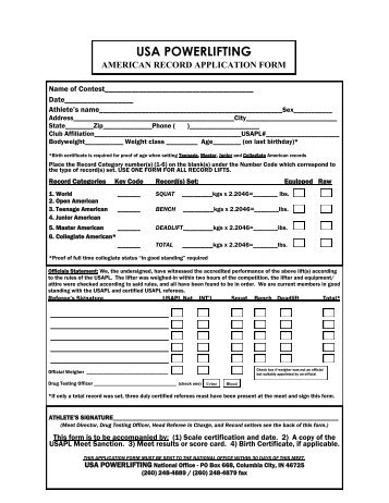 American record application form - USA Powerlifting