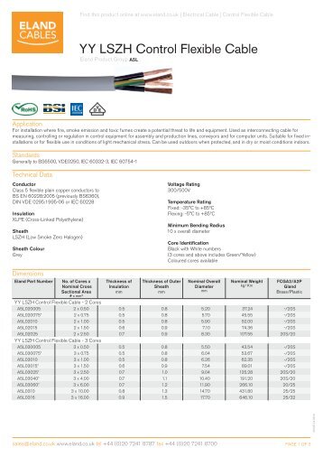 YY LSZH Control Cable to BS6500 - Eland Cables