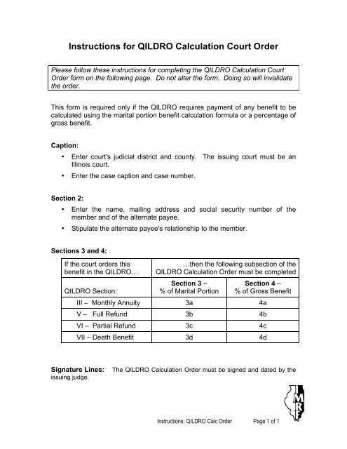 Instructions for QILDRO Calculation Court Order - IMRF