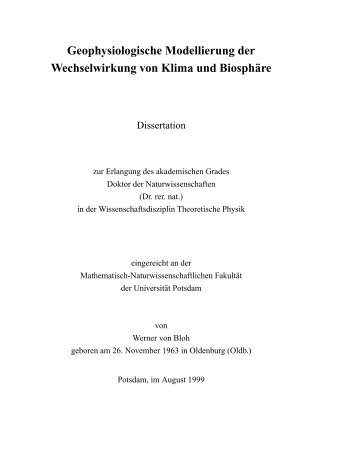 Geophysiologische Modellierung der Wechselwirkung von Klima ...