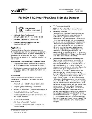 FS-1620 1 1/2 Hour Fire/Class II Smoke Damper Installation ...