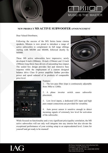 new product ms active subwoofer announcement - AVEX