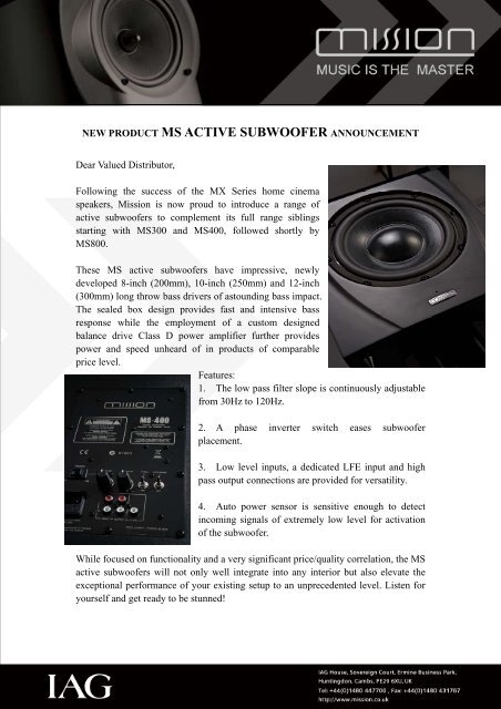 new product ms active subwoofer announcement AVEX
