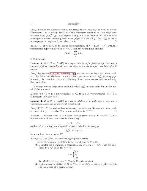NOTES ON REPRESENTATIONS OF FINITE GROUPS Contents 1 ...