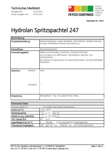 HYDROLAN SPRITZSPACHTEL 247 2470 deutsch - PENTOL