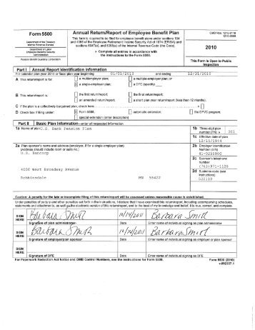 Form 5500 Annual Return/Report of Employee Benefit Plan - US Bank