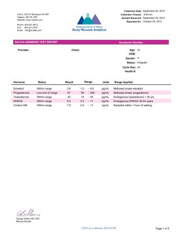 Sample Test Report - Rocky Mountain Analytical