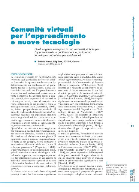 ComunitÃ  virtuali per l'apprendimento e nuove tecnologie