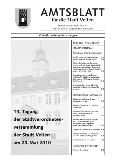 versammlung der Stadt Velten am 20.Mai 2010 AMTSBLATT für die ...