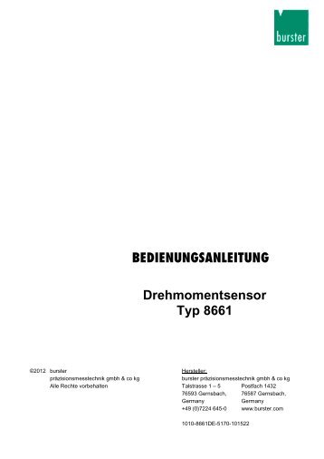 Drehmomentsensor Typ 8661 BEDIENUNGSANLEITUNG - Burster