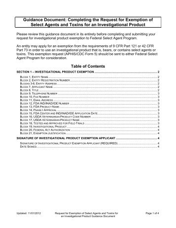 Guidance Document for the Completion of APHIS/CDC Form 5