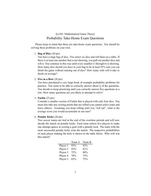 Probability Take-Home Exam Questions